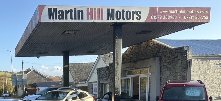 Martin Hill Motors forecourt at Moss Side, Callington
